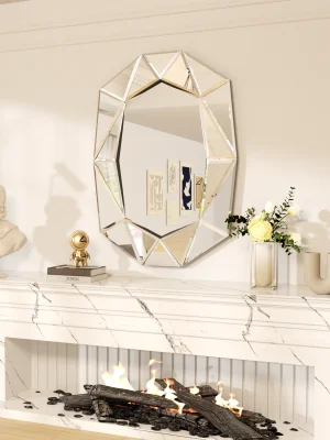 Asymmetrisk Dekorativt Veggspeil 100cm med Glassinnlegg – Accent Venetian Speil til Stue og Soverom
