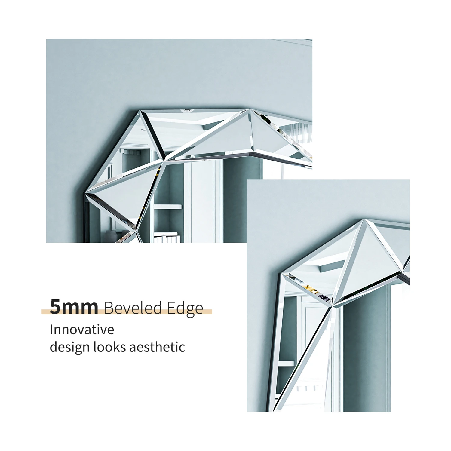 Asymmetrisk Dekorativt Veggspeil 100cm med Glassinnlegg – Accent Venetian Speil til Stue og Soverom