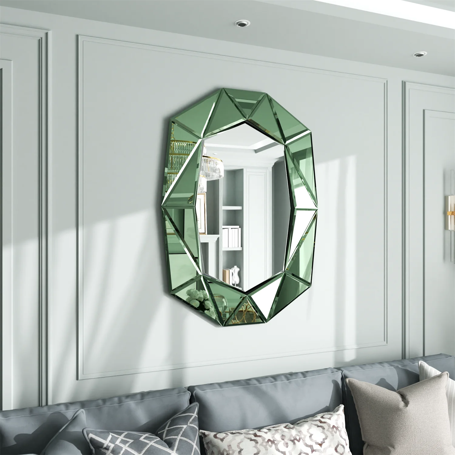 Asymmetrisk Dekorativt Veggspeil 100cm med Glassinnlegg – Accent Venetian Speil til Stue og Soverom