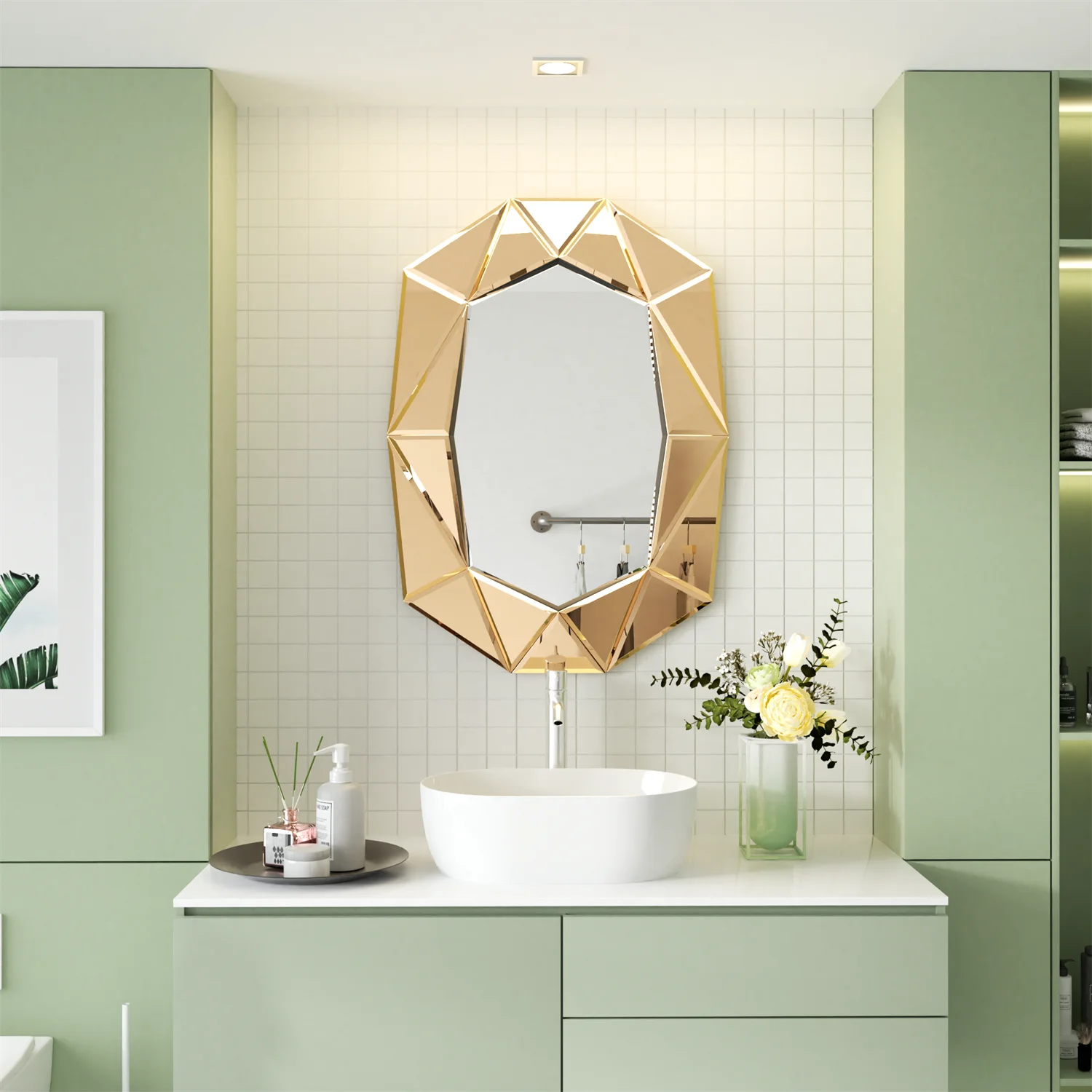Asymmetrisk Dekorativt Veggspeil 100cm med Glassinnlegg – Accent Venetian Speil til Stue og Soverom