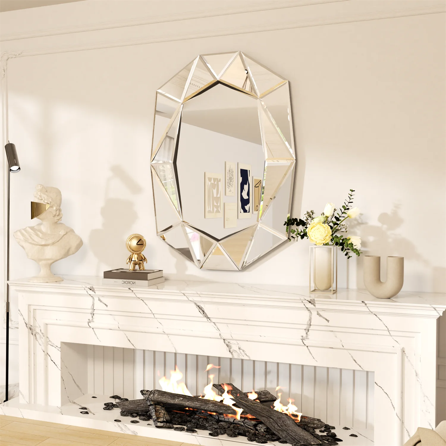Asymmetrisk Dekorativt Veggspeil 100cm med Glassinnlegg – Accent Venetian Speil til Stue og Soverom