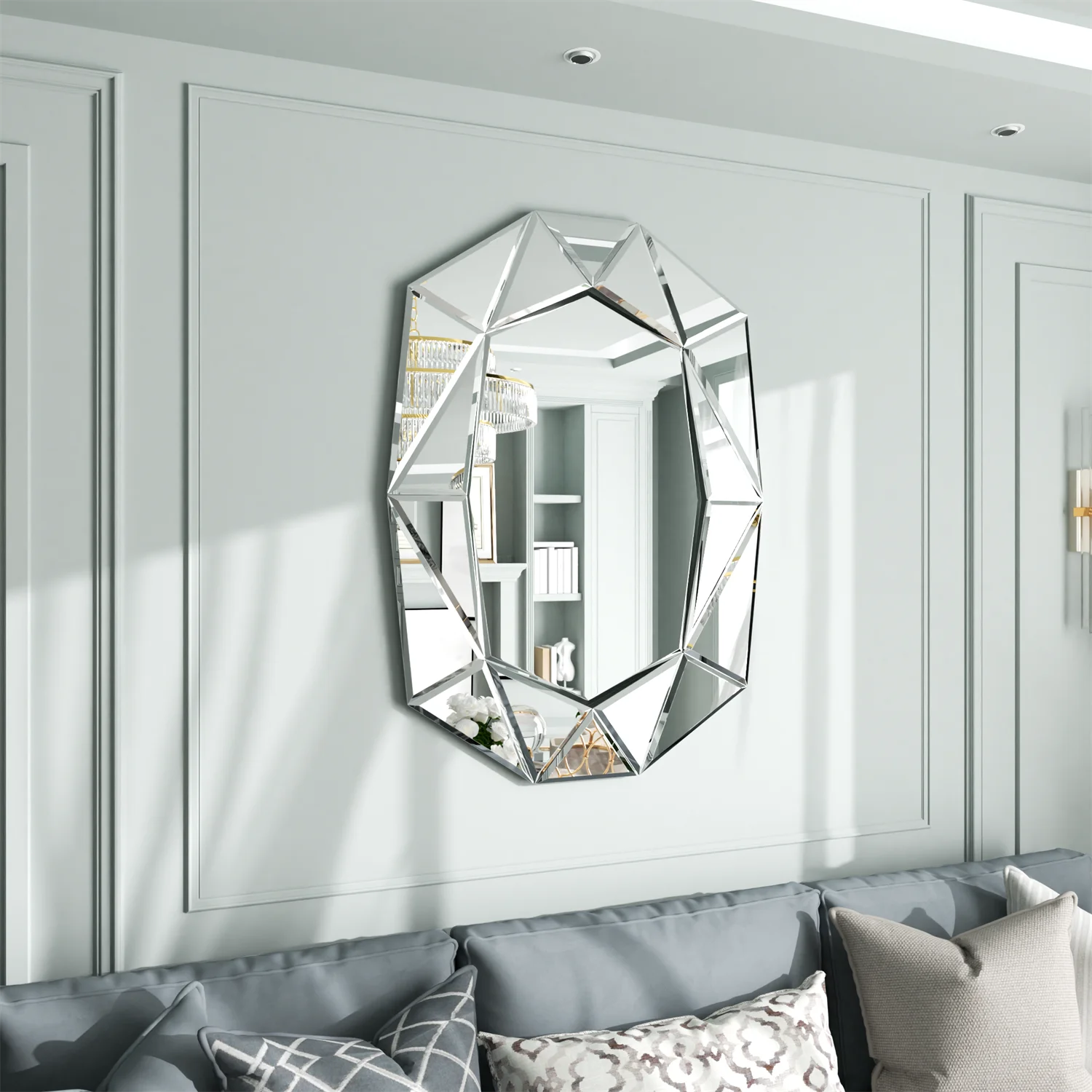 Asymmetrisk Dekorativt Veggspeil 100cm med Glassinnlegg – Accent Venetian Speil til Stue og Soverom