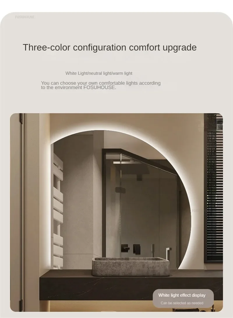 Spesialformet Smart Baderomsspeil med LED Lys, Anti-tåke Vaskebord Makeup Speil, Hotell Dekorativt Speil