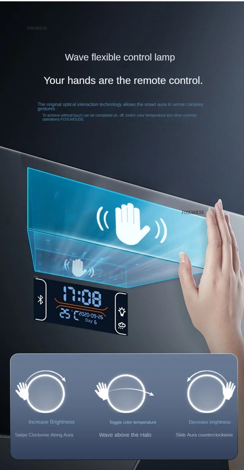 Semisirkel Smart Baderomsspeil med LED, Touch Screen Veggmontert Lysbaderom Speil, Spesialformet Dekorativt Speil