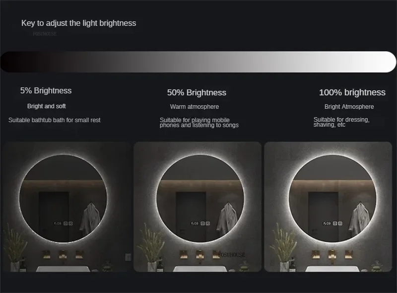 Nordisk Smart Baderom Speil med Lys, Anti-dugg, Berøringssensor