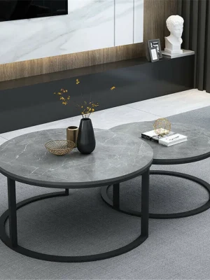 Rundt marmor sofabordsett – 2 stk, elegant og plassbesparende
