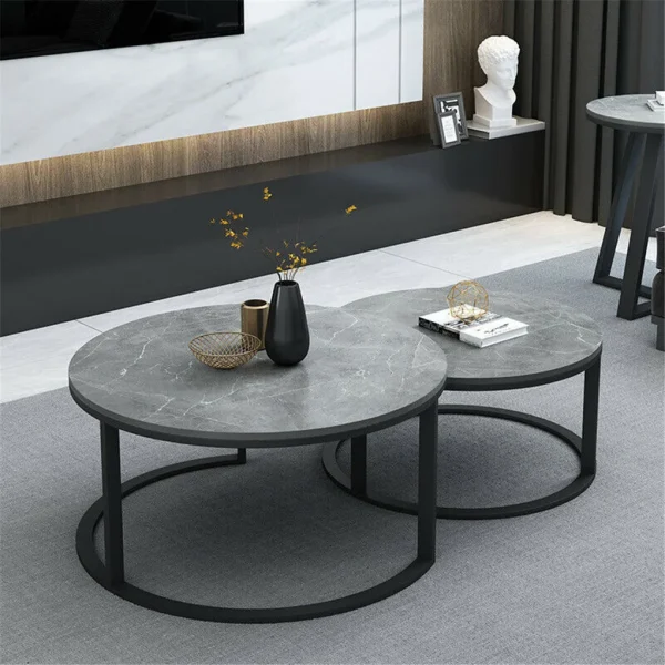 Rundt marmor sofabordsett – 2 stk, elegant og plassbesparende