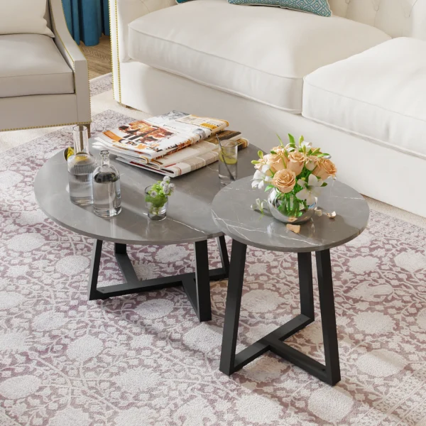 Moderne rundt sofabordsett – 2 stk
