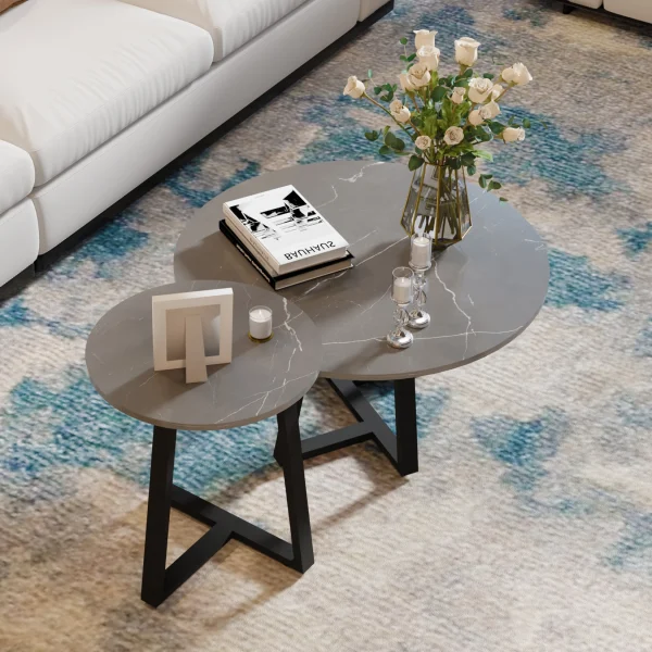 Moderne rundt sofabordsett – 2 stk