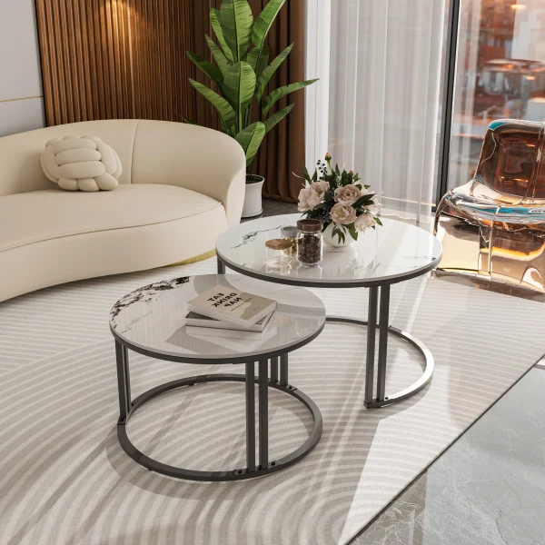 Moderne rundt sofabordsett – 2 deler