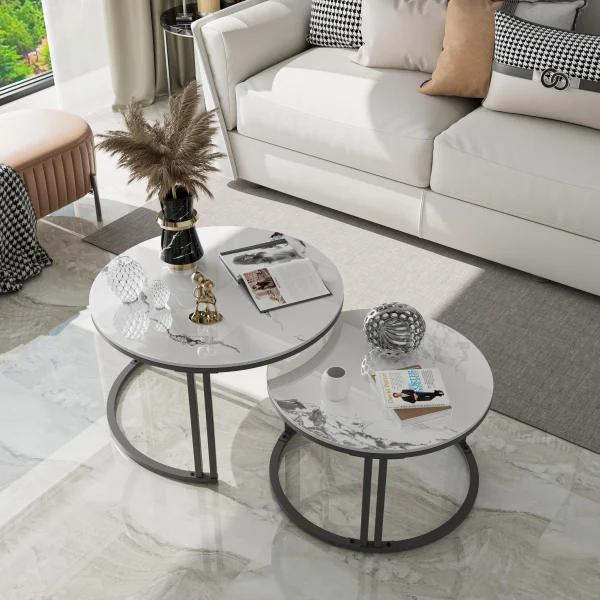 Moderne rundt sofabordsett – 2 deler