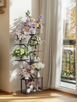 Treformet Plantehylle – Metall Blomsterpottholder med Flere Hyller for Terrasse og Stue