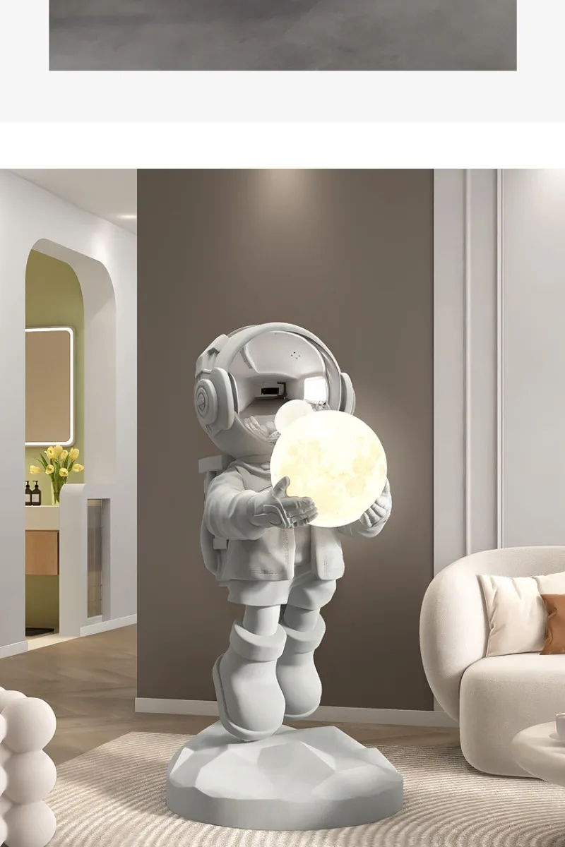 Moderne enkle store stueskulpturer i harpiks – astronautfigur, kreativ skulptur og dekorasjon