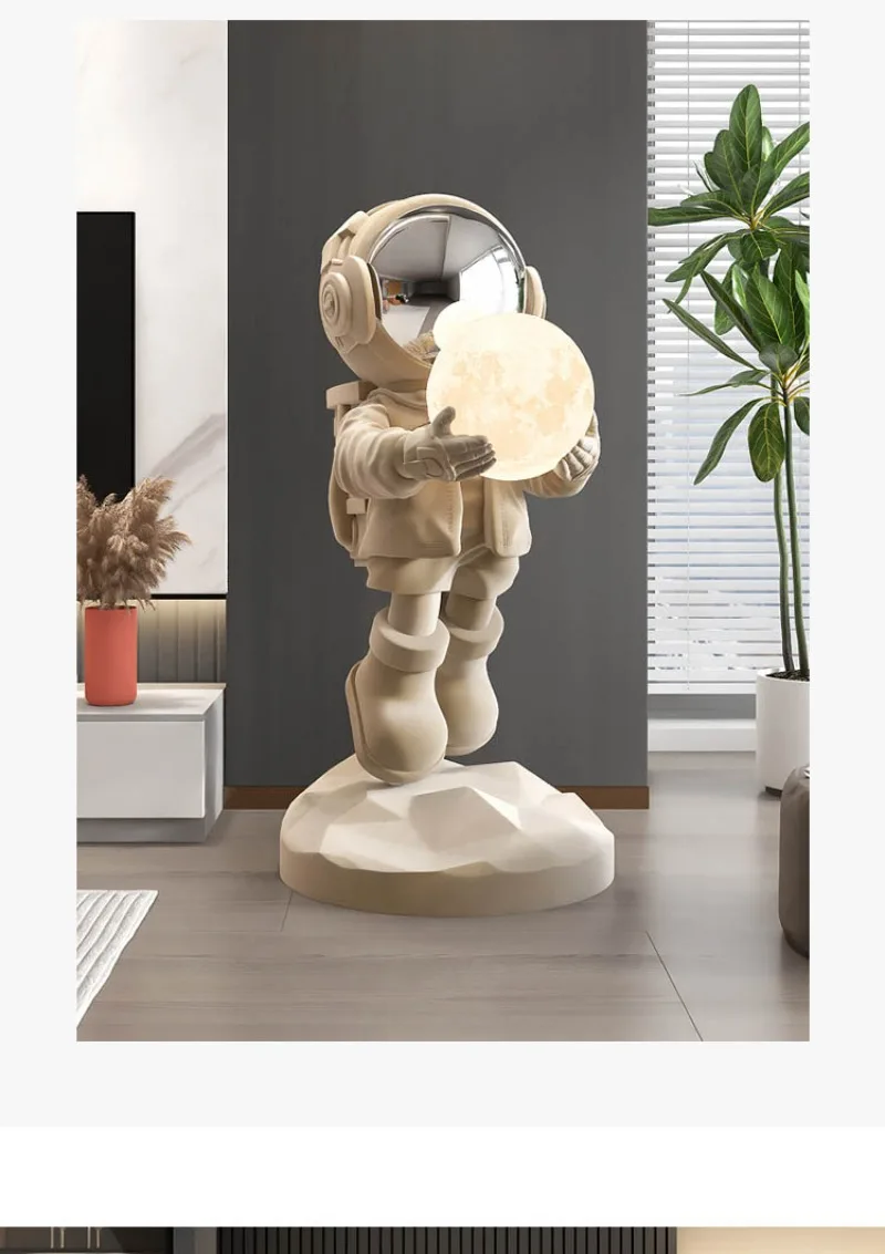 Moderne enkle store stueskulpturer i harpiks – astronautfigur, kreativ skulptur og dekorasjon