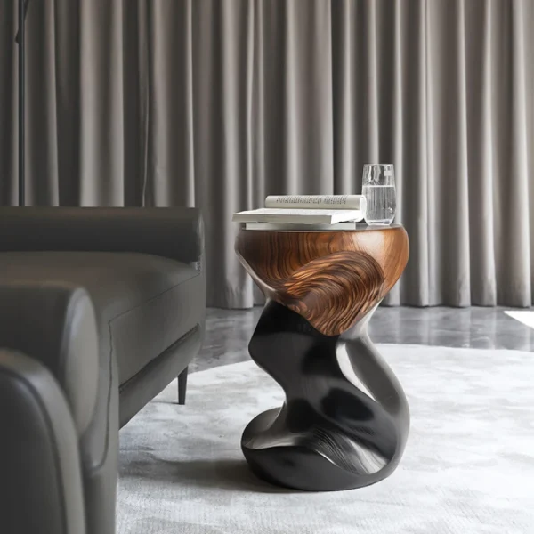 Designer kreativt valnøtt sidebord i heltre – lys luksus hjørnebord til sofa        4o mini
