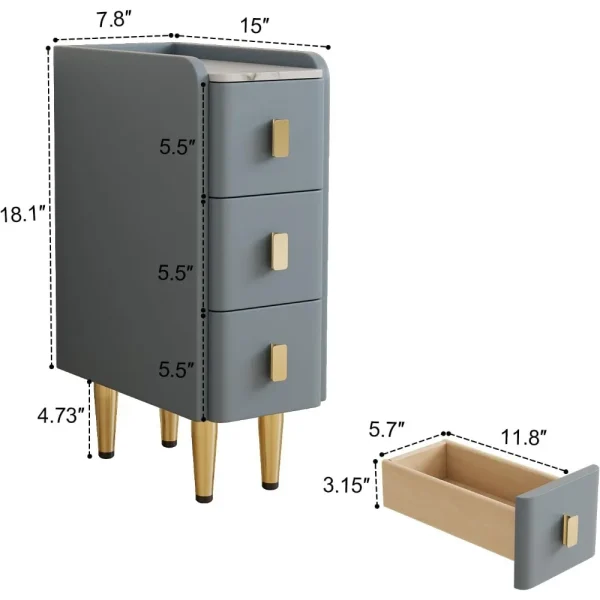 Narrow Nightstand with Drawers,  Narrow Side Table Leather,  Small Bedside Tables for Bedroom