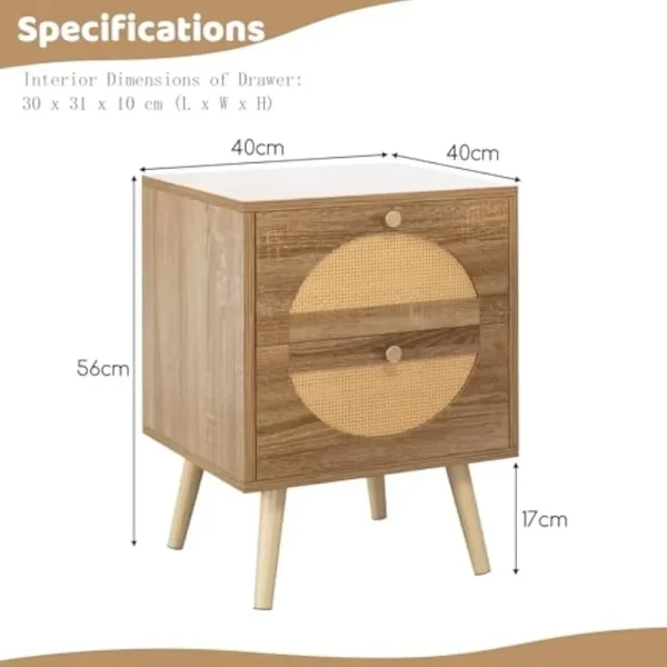 Rattan Bedside Tables Set of 2,  with 2 Storage Drawers,  for Small Space,  Bedroom and Living Room