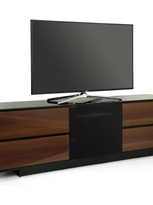 AVITUS ULTRA Remote Friendly BeamThru Gloss Black with 4-Walnut Drawers 32"-65" Flat Screen TV Cabinet