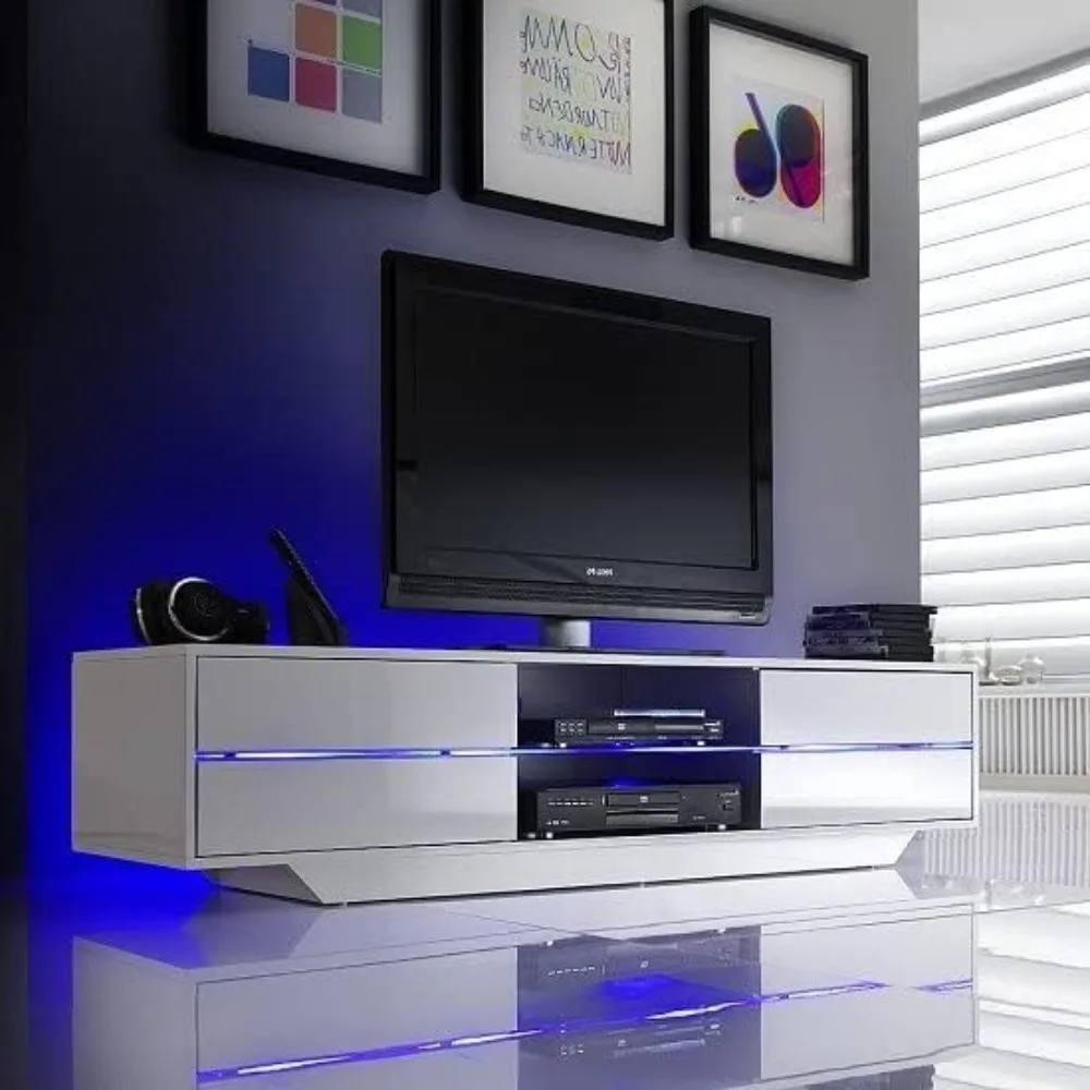 High Gloss TV Stand In Grey With Multi LED Lighting