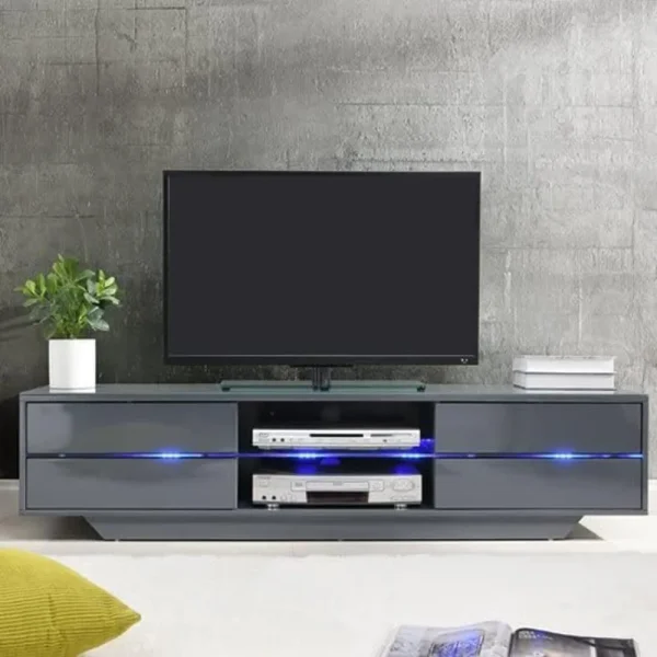 High Gloss TV Stand In Grey With Multi LED Lighting