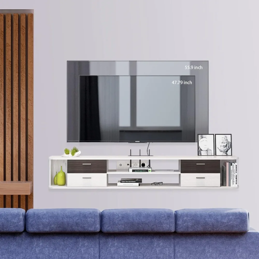 Floating TV Unit,  Modern Entertainment Media Console Center Large Storage TV Bench for Living Room  Office