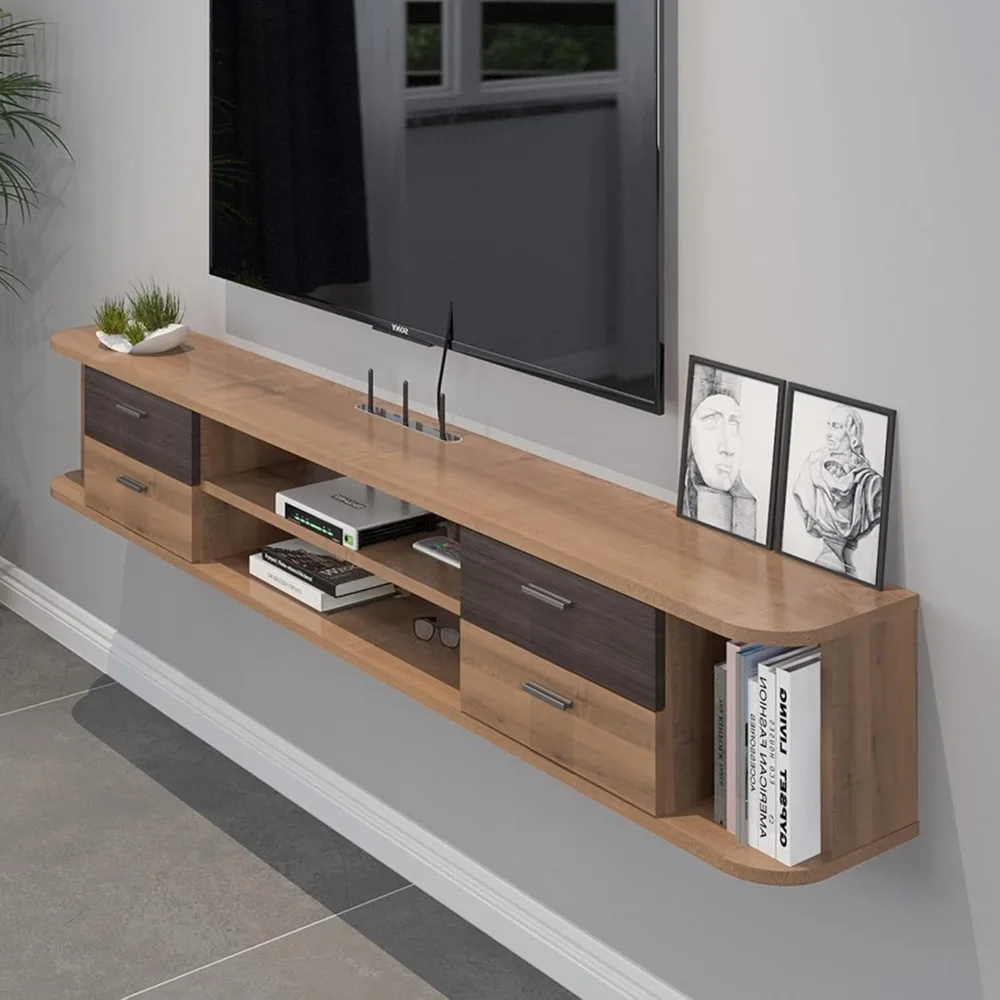 Floating TV Unit,  Modern Entertainment Media Console Center Large Storage TV Bench for Living Room  Office