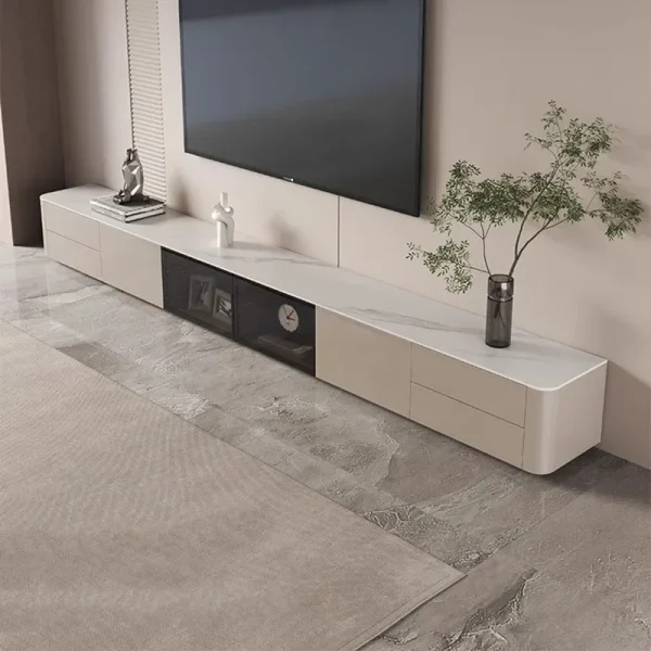 Designer TV-bord i nordisk stil – luksuriøst gulvstående med utstillingshylle