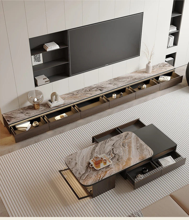 Nordisk Luxury TV-benk med skuffer – mobil designerreol med oppbevaring