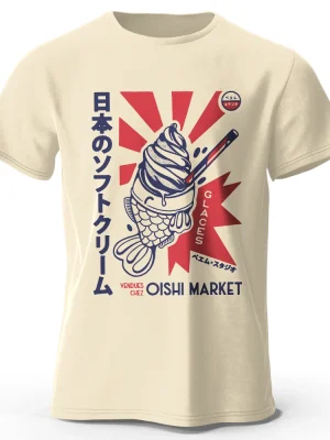 Japanese Foodie Print 100% Cotton T-Shirt, Soft & Breathable Round Neck