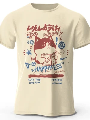 Kawaii Cat Doodle Harajuku Printed 100% Cotton T-Shirt
