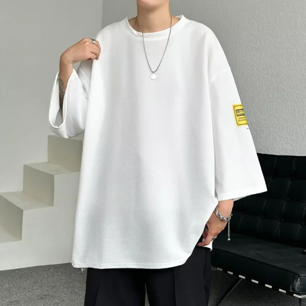 Summer Japanese Style Hong Kong Simple T-shirt Men's Loose Fit Short Sleeves Fat Lose Weight Clothing