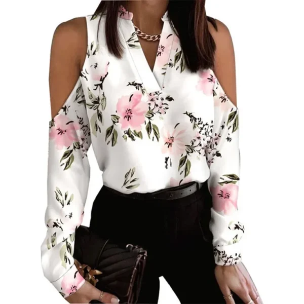 Women's Floral Print Lace-up Blouse - Loose Fit Casual