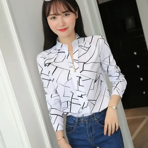 Striped Stand Collar Office Blouse