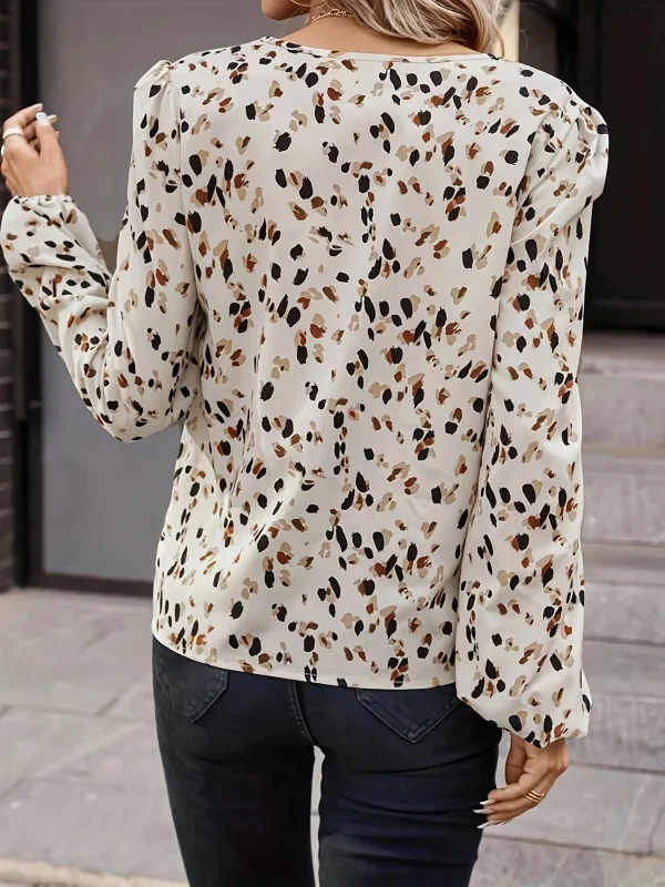 French Print V-Neck Blouse