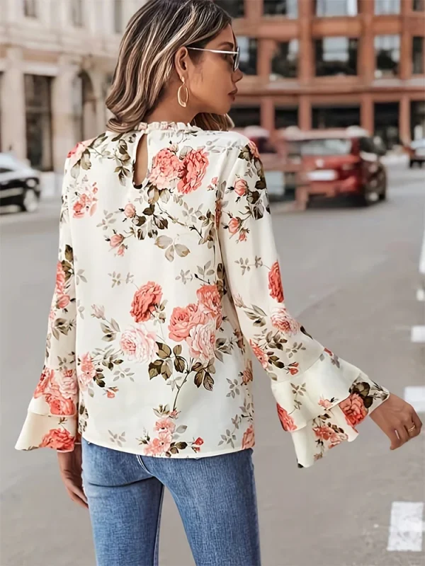 Floral Bell Sleeve Collared Blouse