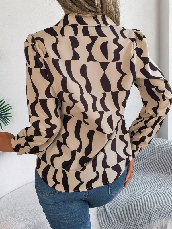 Contrast Striped Lapel Blouse - Women's Office