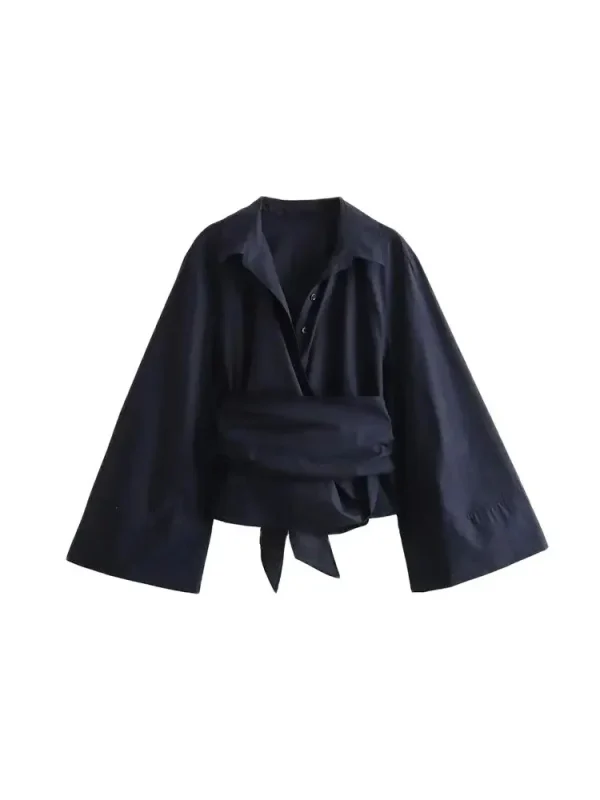 Lantern Sleeve Stand Collar Blouse