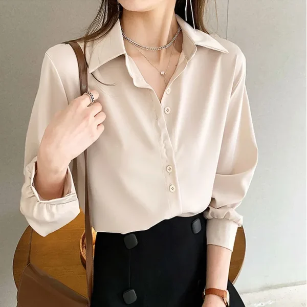 Women's Black Chiffon Button-Down - Long Sleeve Korean Style
