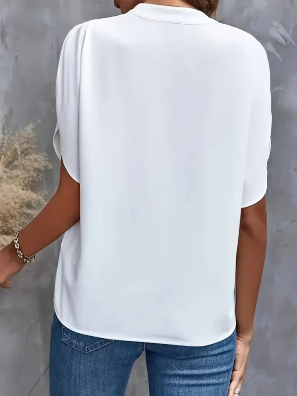 Women's V-Neck Solid Blouse - Summer Office Casual