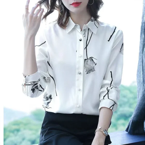 Floral Long Sleeve Collared Blouse