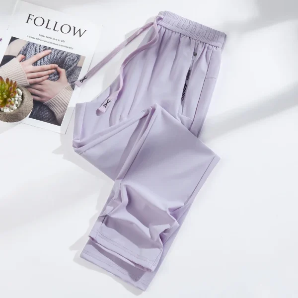 Women's Ice Silk Wide Leg Pants - High Waist Straight