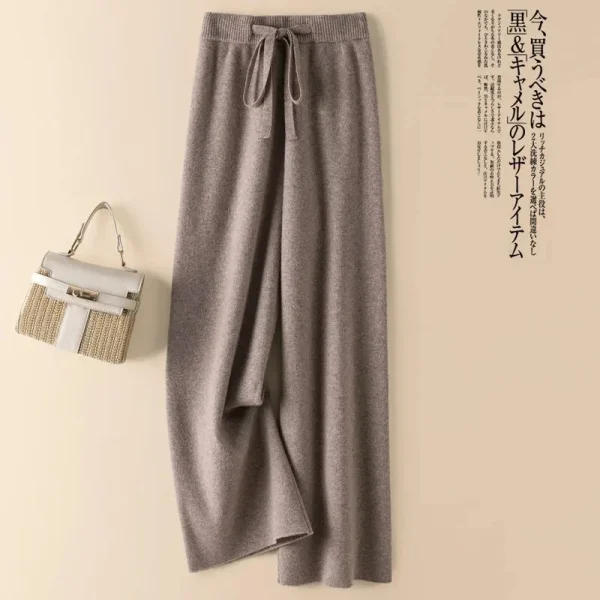 Women's Thick Knitted Straight Pants - High Waist Korean Style