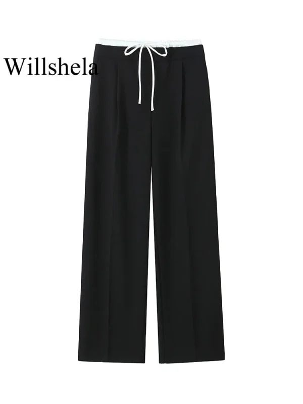 Women's Lace-Up Straight Pants - Side Zipper High Waist