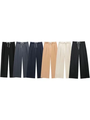 Women's Lace-Up Straight Pants - Side Zipper High Waist
