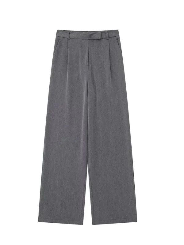 Women's Front Zipper Straight Pants - High Waist Full Length