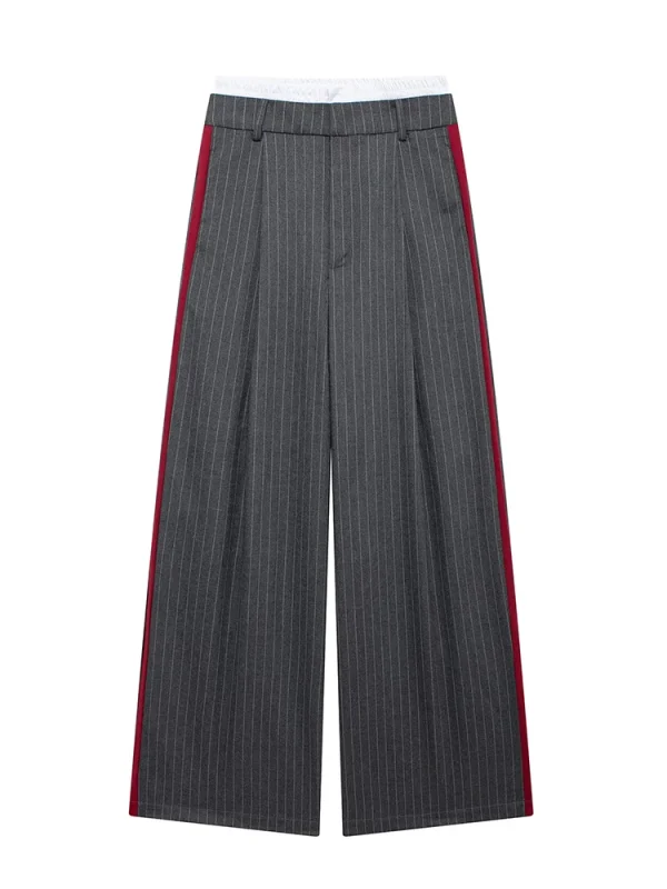 Striped Red Accent Wide Leg Pants
