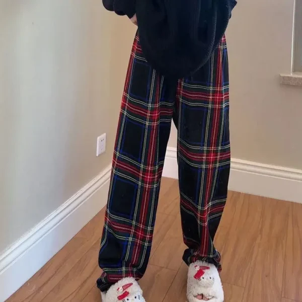 High Waist Plaid Wide Leg Pants - Padded Lambswool