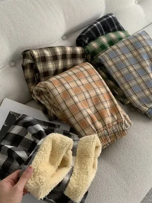 Korean Style Wide Leg Pants - Cashmere Plaid Winter