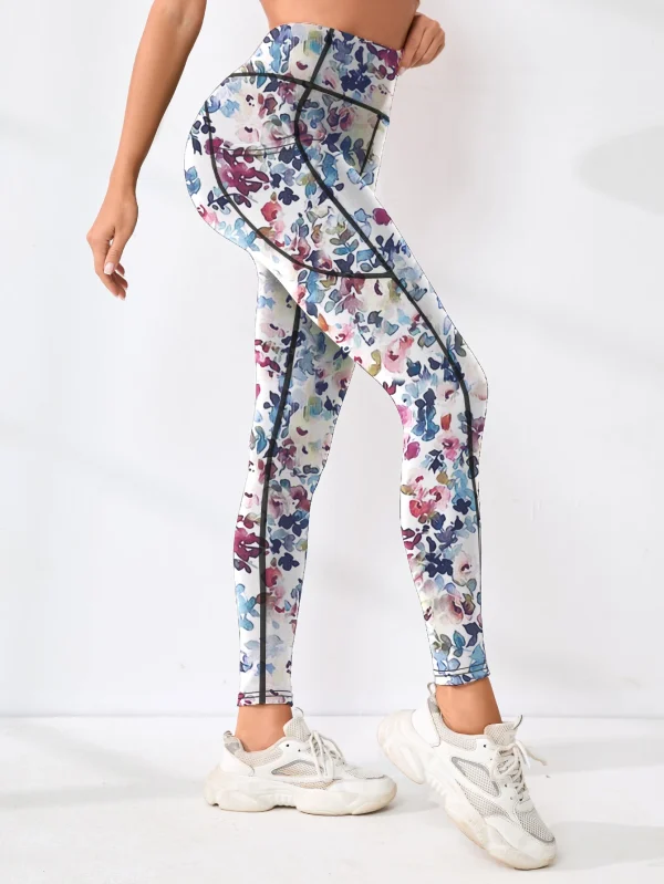 Women's Printed High Waist Pocket Leggings - Tummy Control