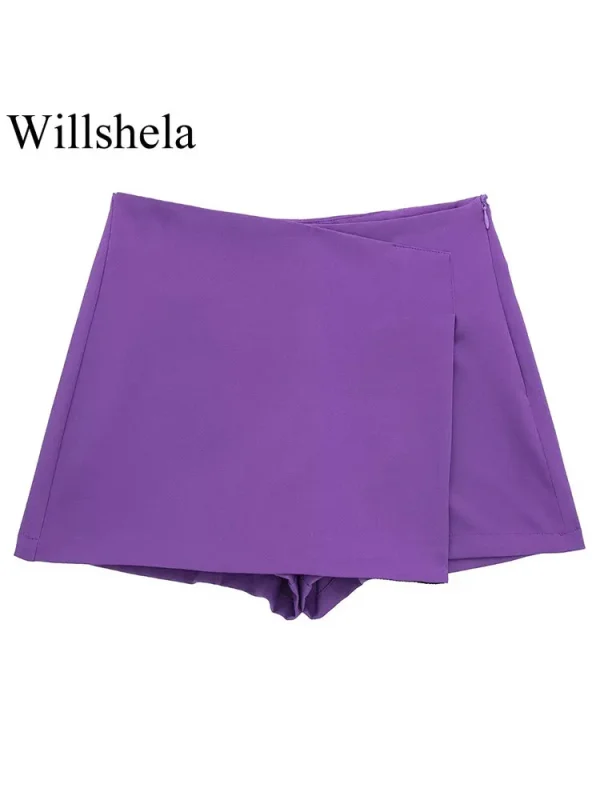 Willshela Asymmetrical Side Zipper Skort - Women's High Waist